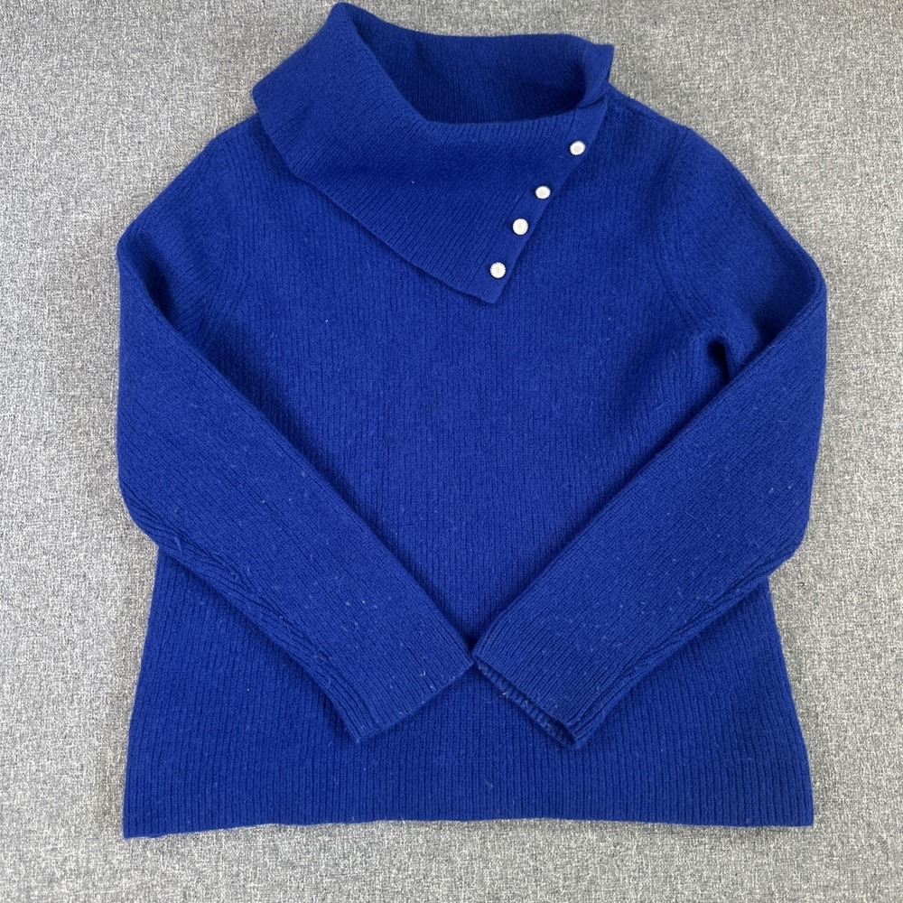 Max Studio 100% Extra Fine Merino Wool Sweater Blue Cowl Neck Women's XL